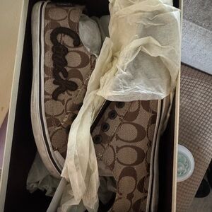 Coach Tan and Brown Monogram Sneakers